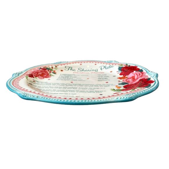 PIONEER WOMAN Cheerful Rose 12" Holiday Cookie Sharing Plate Platter Recipe Teal - Picture 7 of 10